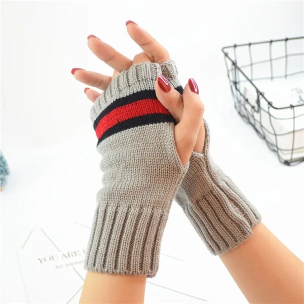 New Style Men's  Women's Autumn  Winter Half Finger Striped Gloves Cold Proof and Warm Keeping Short Arm Sleeve - Image 9