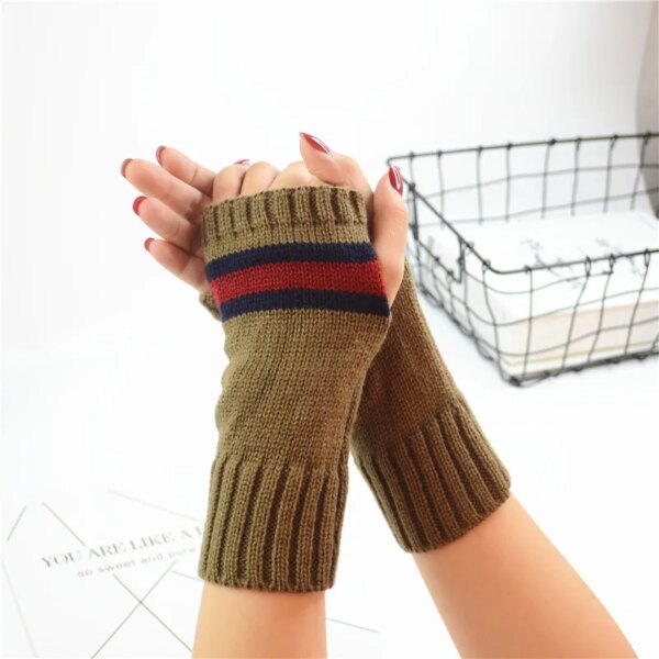 New Style Men's  Women's Autumn  Winter Half Finger Striped Gloves Cold Proof and Warm Keeping Short Arm Sleeve - Image 10