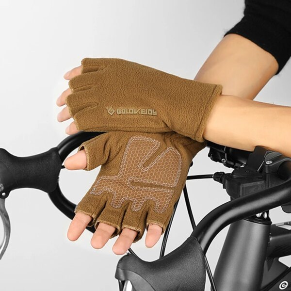 Polar Fleece Tactical Winter Gloves for Men Warm Soft Breathable Outdoor Sports Non-slip Cycling Motorcycle Fingerless Gloves - Image 2