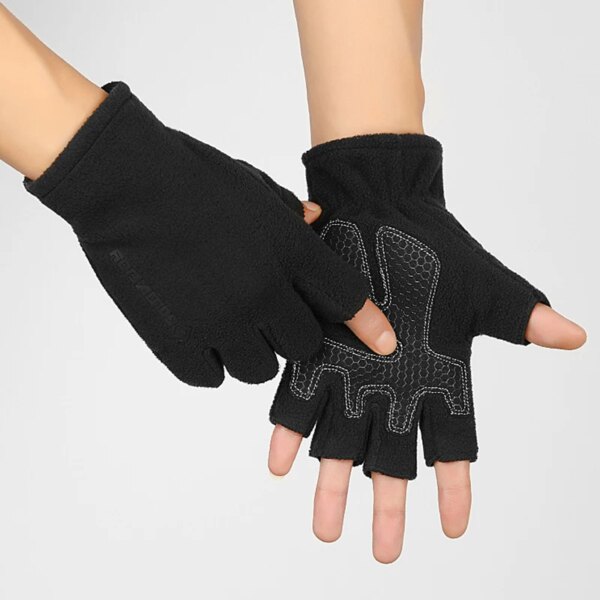 Polar Fleece Tactical Winter Gloves for Men Warm Soft Breathable Outdoor Sports Non-slip Cycling Motorcycle Fingerless Gloves - Image 3