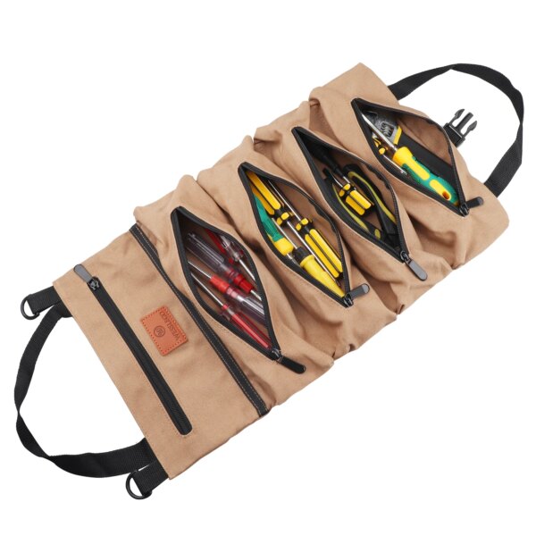 Portable Tool Roll Bag Pouch Wrench Screwdriver Pliers Roll Bag Case Canvas Roll Tool Bag Organizer Tools Storage Bag Case - Image 7