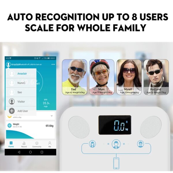 SDARISB Bluetooth scales floor Body Weight Bathroom Scale Smart Backlit Display Scale Body Weight Body Fat Water Muscle Mass BMI - Image 4
