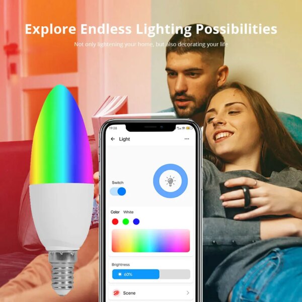 Smart Light Bulb WiFi/Zigbee E14 Dimmable Candle Lamp RGB+CW+WW 5W eWelink APP Voice Control Works With Alexa Google Home Alice - Image 3