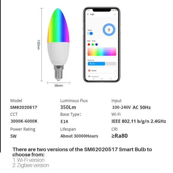 Smart Light Bulb WiFi/Zigbee E14 Dimmable Candle Lamp RGB+CW+WW 5W eWelink APP Voice Control Works With Alexa Google Home Alice - Image 6