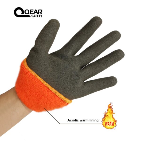 Thermal Work Safety Gloves, Fully Warm Fleece Lining Inside, Water- Proof Rubber Latex Coated,Anti-slip Palm, Winter Use - Image 2