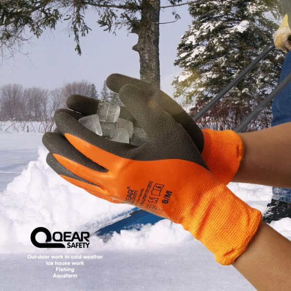 Thermal Work Safety Gloves, Fully Warm Fleece Lining Inside, Water- Proof Rubber Latex Coated,Anti-slip Palm, Winter Use - Image 3