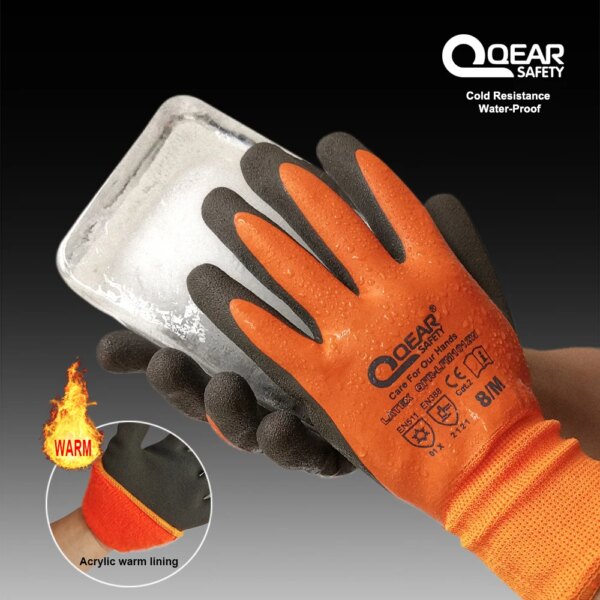 Thermal Work Safety Gloves, Fully Warm Fleece Lining Inside, Water- Proof Rubber Latex Coated,Anti-slip Palm, Winter Use - Image 5