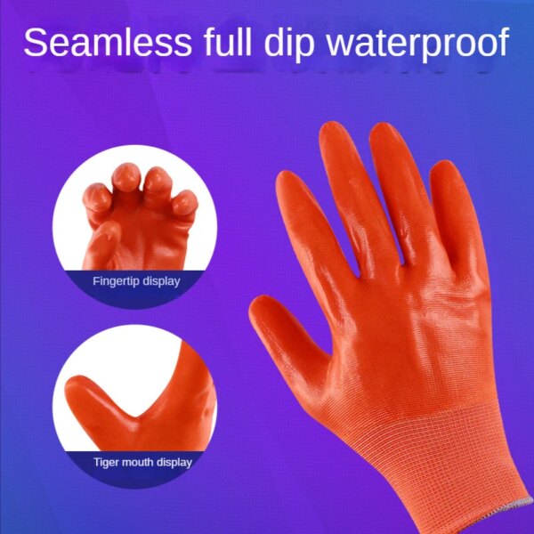 VITCOCO 12 Pairs Full Rubber Oil Resistant and Waterproof PVC Full Hang Dipping Rubber Gloves Anti-skid Labor Protection Gloves - Image 4