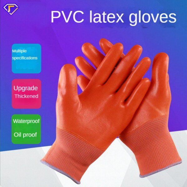 VITCOCO 12 Pairs Full Rubber Oil Resistant and Waterproof PVC Full Hang Dipping Rubber Gloves Anti-skid Labor Protection Gloves