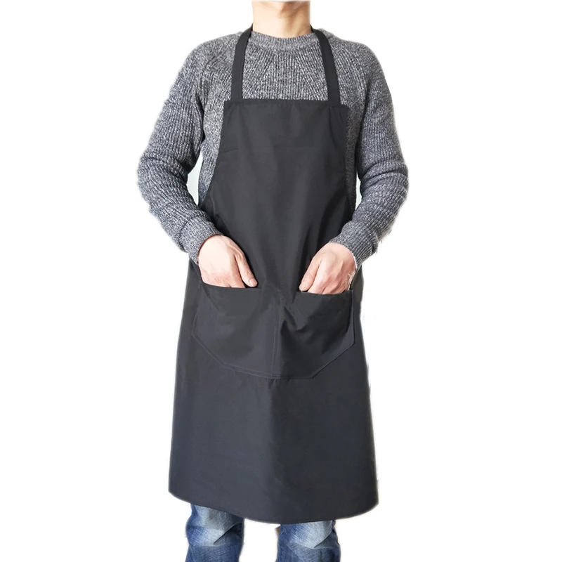 Waterproof Apron for Women With Pockets Solid Color Kitchen Restaurant Cooking Shop Art Work Apron Korean Waiter Aprons - Image 3