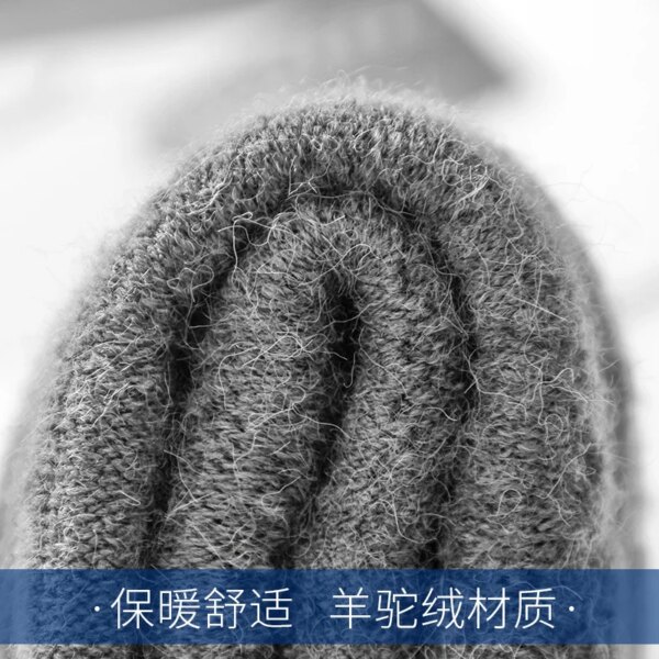 Winter Fingerless Gloves For Men Half Finger Writting Office Knitted Alpaca Wool Warm Leather Label Thick Elastic Driving Gloves - Image 4